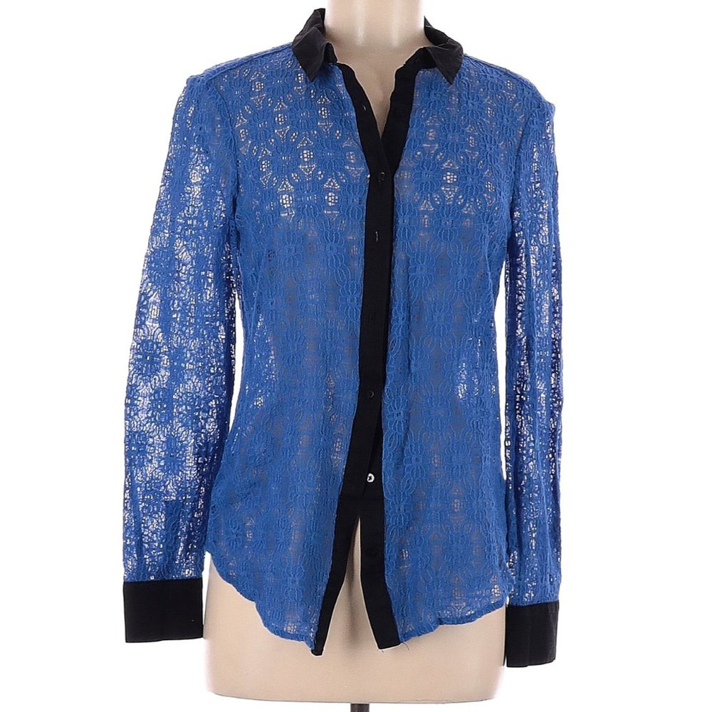 Anthropologie Vanessa Virginia Blue cotton lace shirt